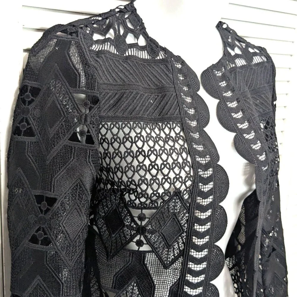 SOLDTed Baker London Black Lace Jacket Blazer Size 0 Open Sheer Dalmy Cropped - Picture 4 of 16